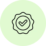 Checkmark badge icon on light green background.